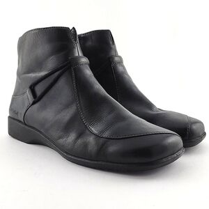 Josef Seibel Black Leather Ankle Boots White Stitching Square Toe & Heel Size 39